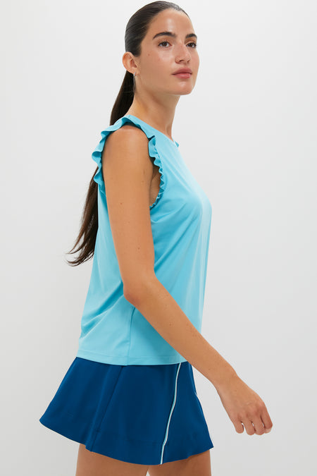 Bright Blue Ruffle Performance Jersey Lea Tank