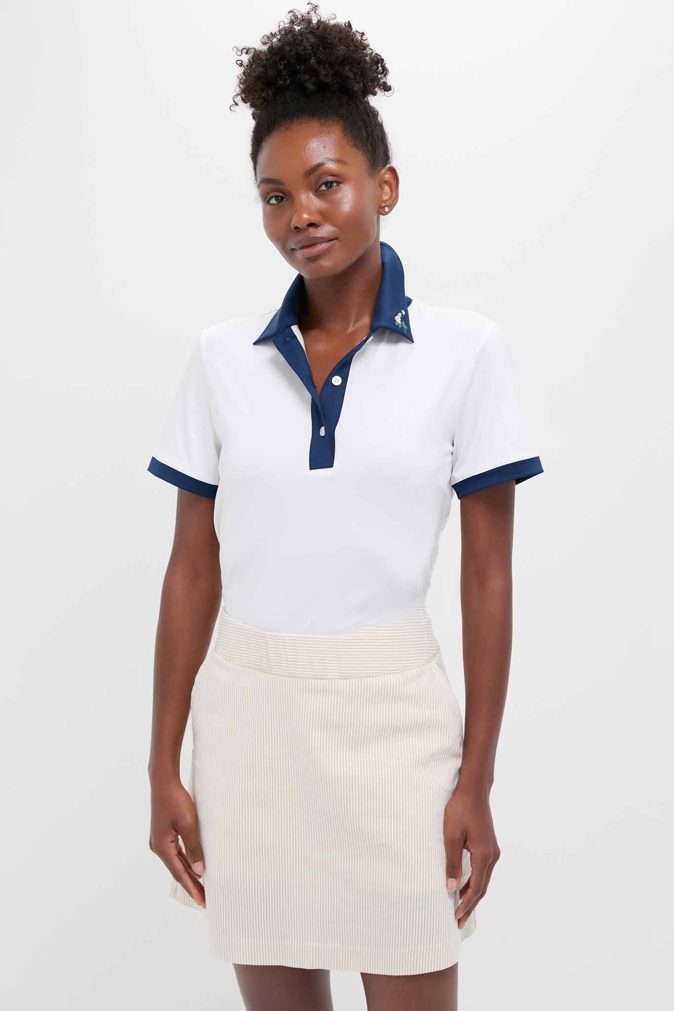 White and Blue Performance Jersey Zoe Polo