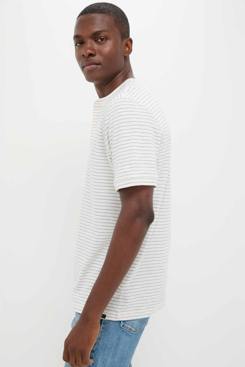 Cream Flint Stripe Short Sleeve Sunwashed Henley