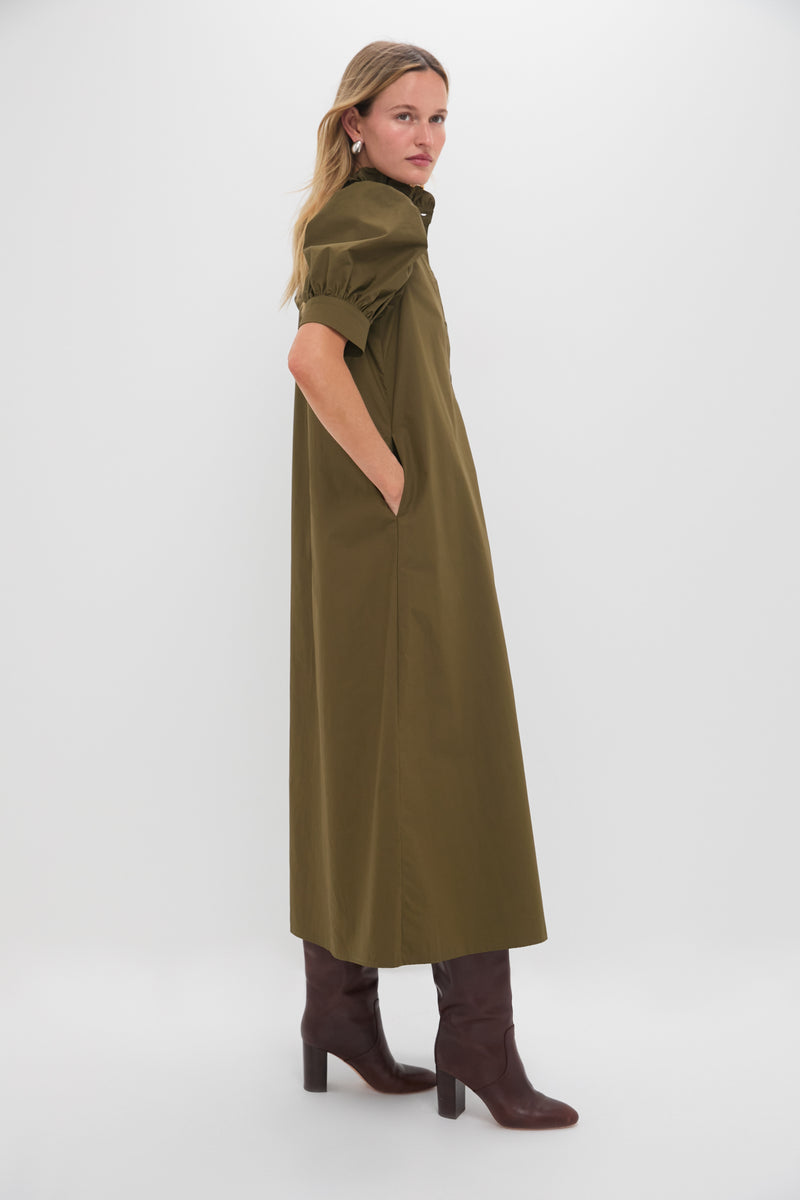 Olive Green Ruffle Collar Louisa Maxi Dress