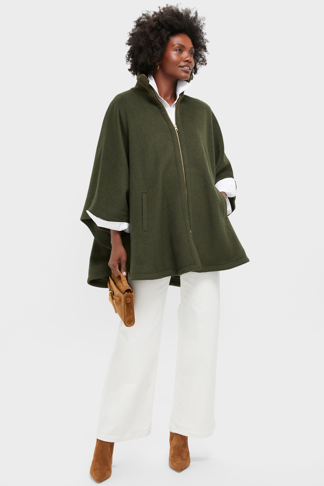 Olive Full Zip Huntington Poncho