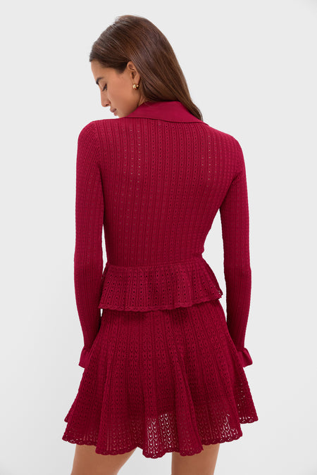 Burgundy Pointelle Knit Mini Dress