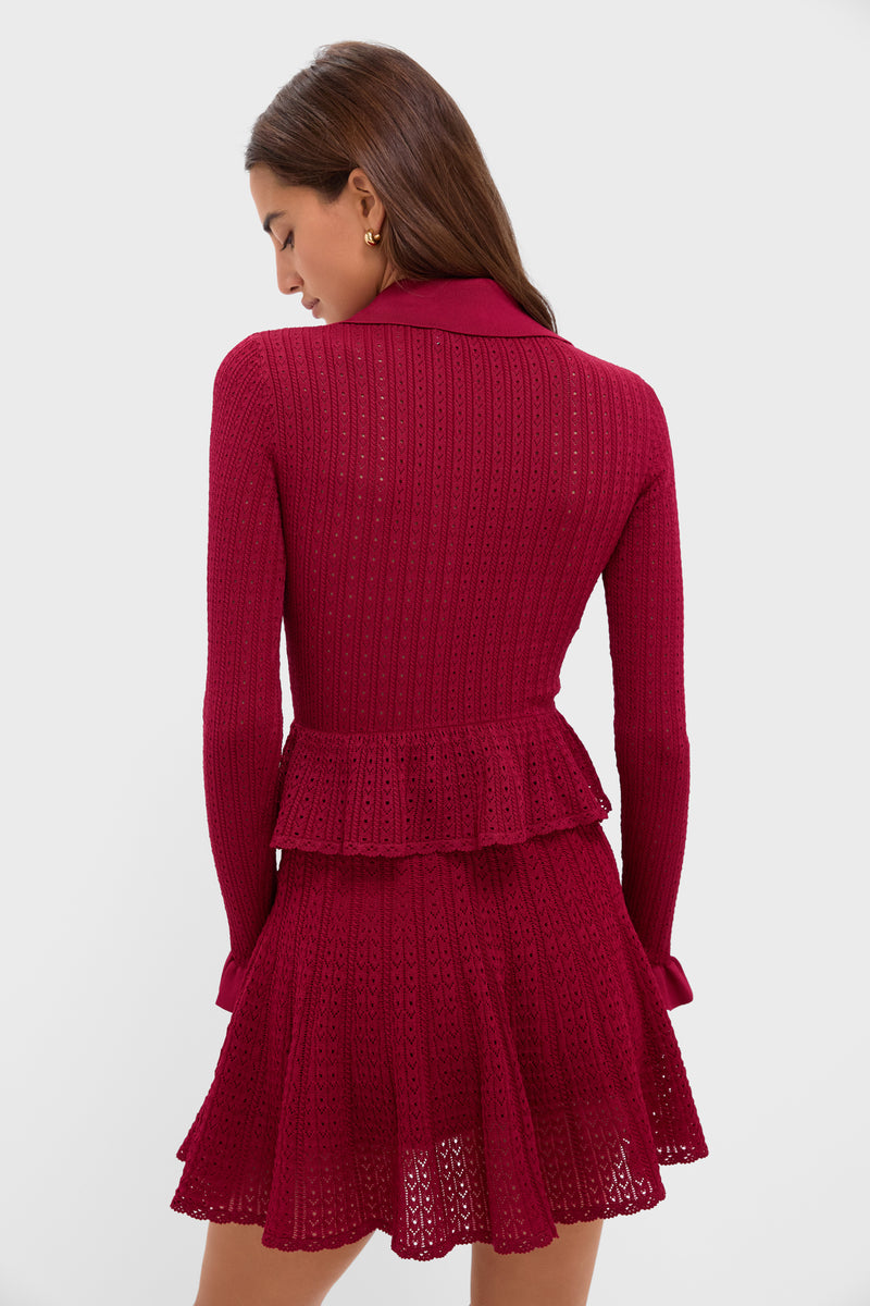 Burgundy Pointelle Knit Mini Dress