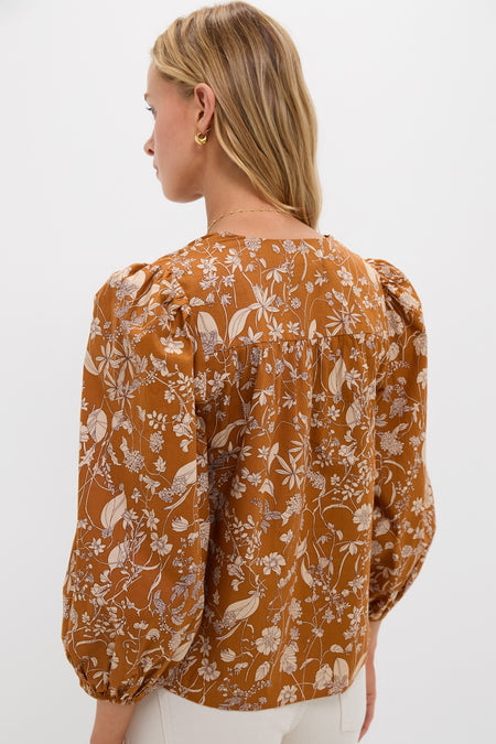 Burnt Orange Floral Long Sleeve Petunia Blouse