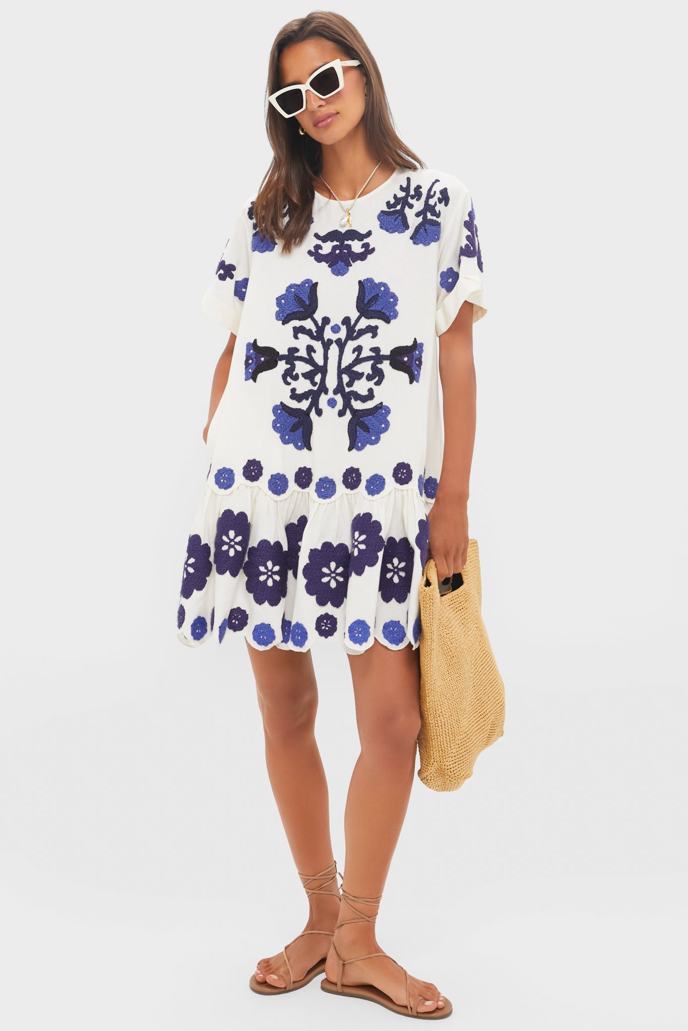Blue Catrine Applique T-Shirt Dress