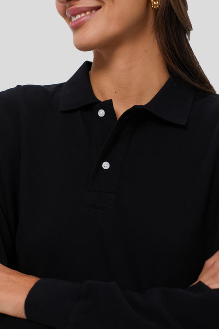 Black Long Sleeve Pique Holmes Boyfriend Polo