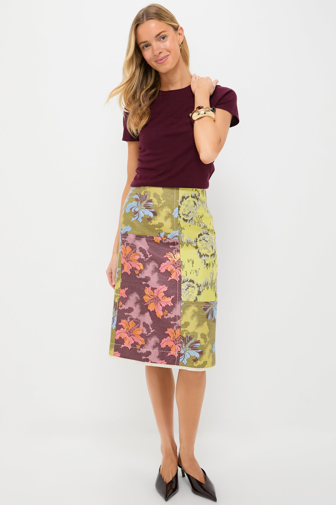 Multi Adriana Jacquard Midi Skirt | Alemais