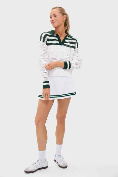 White and Green Mesh Fischer Sweater