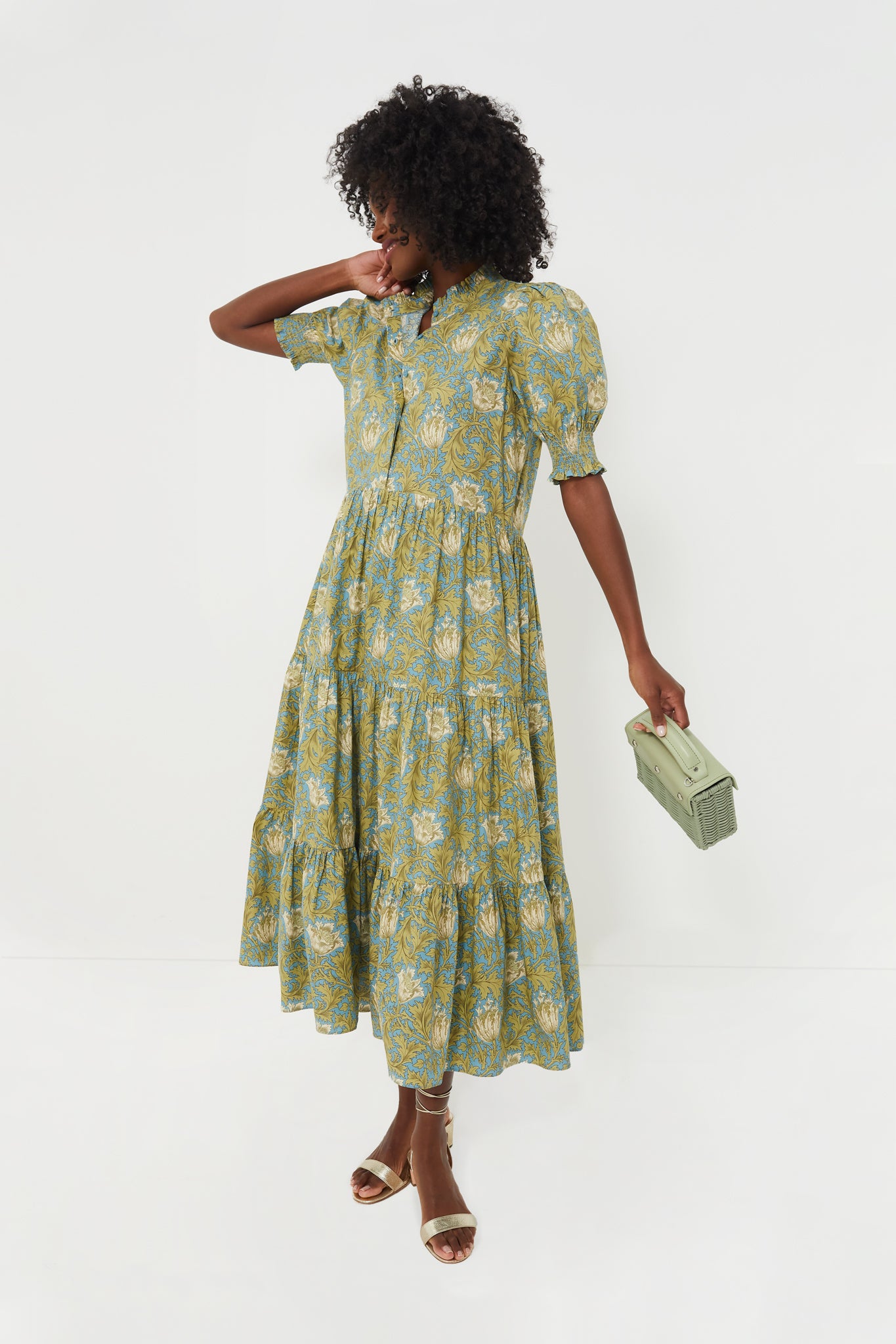 Blue and Green Leafy Floral Bennett Maxi Dress