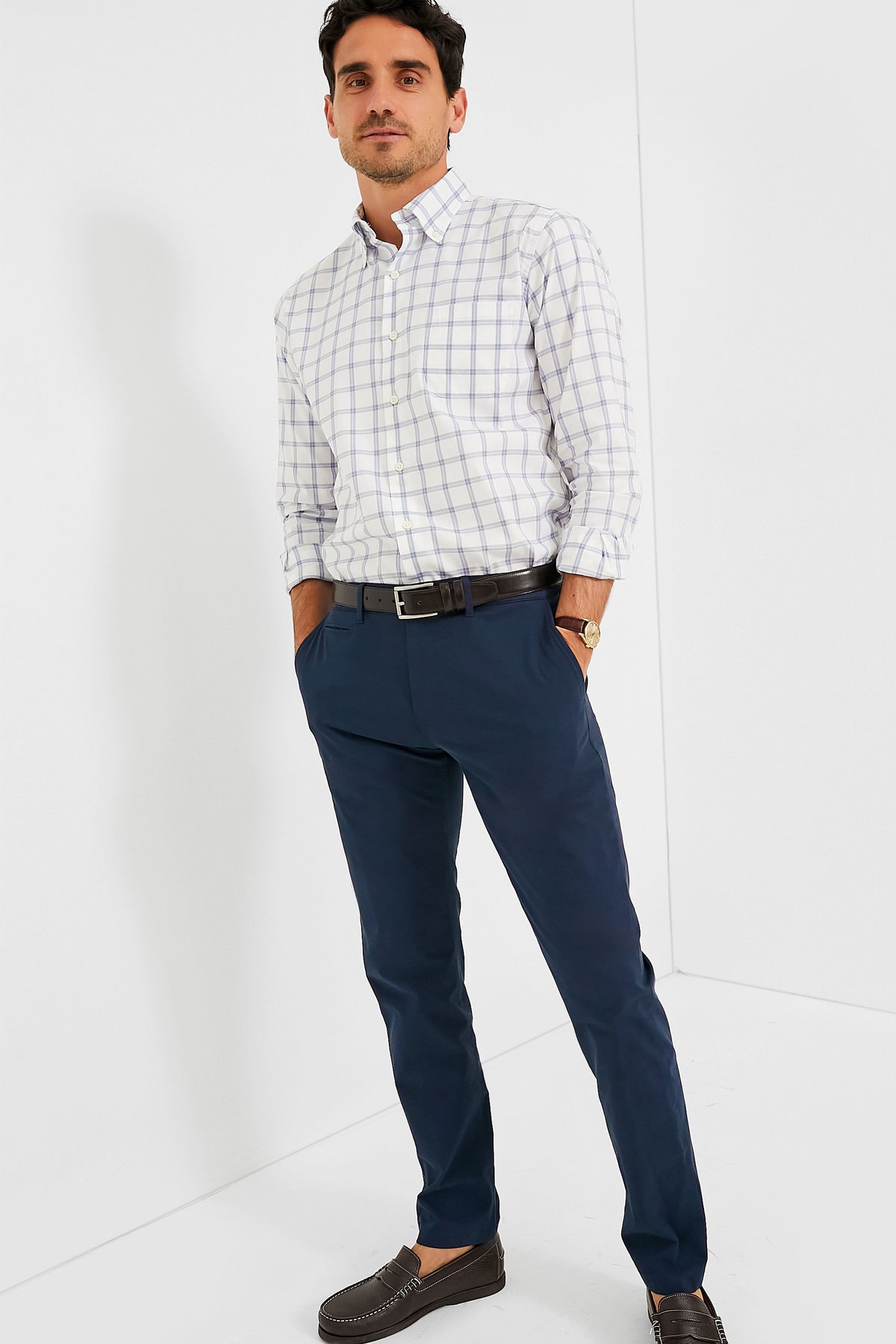 White Gorham Crown Lite Cotton-Stretch Sport Shirt