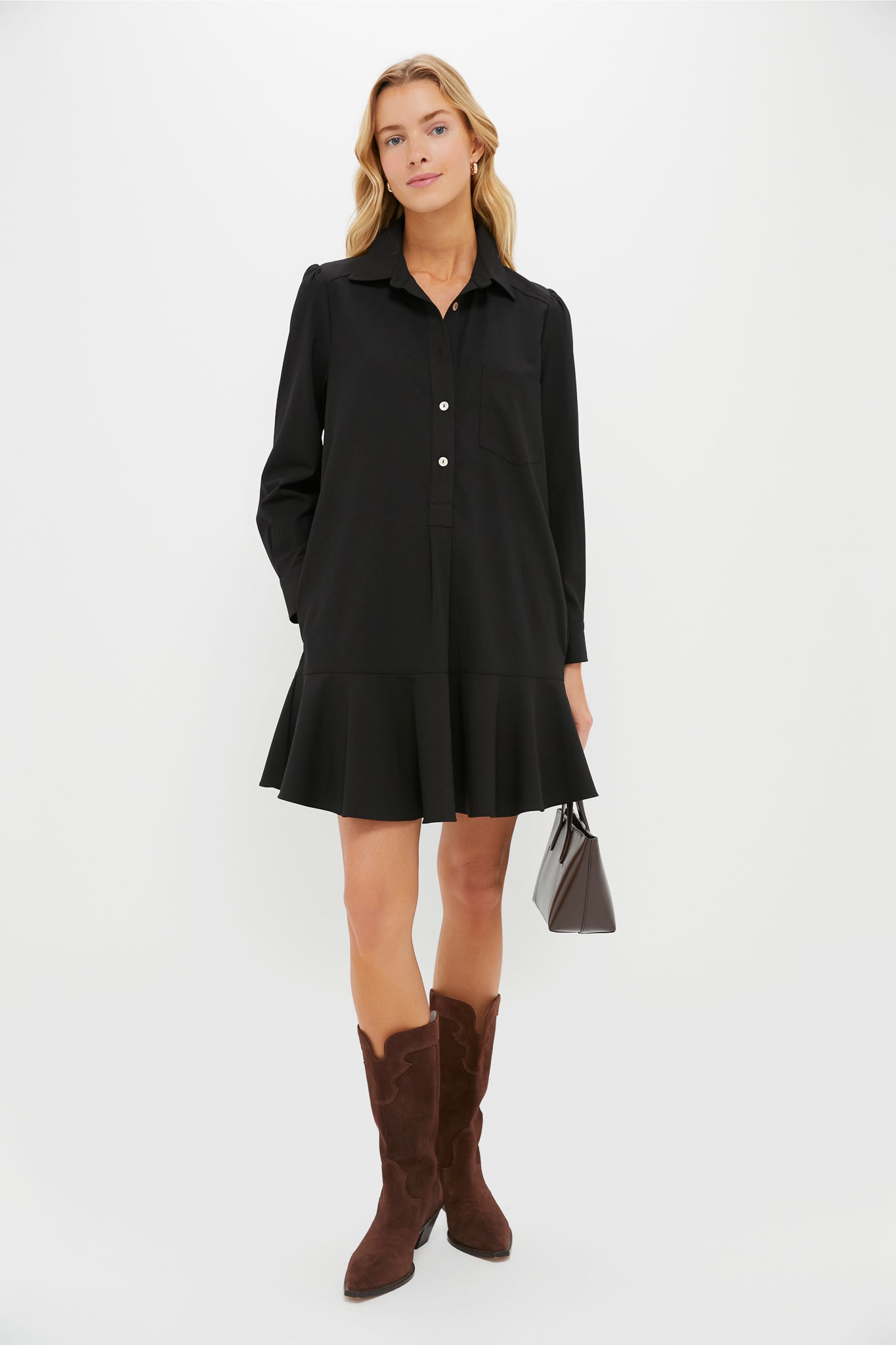 Black Crepe Callahan Shirt Dress