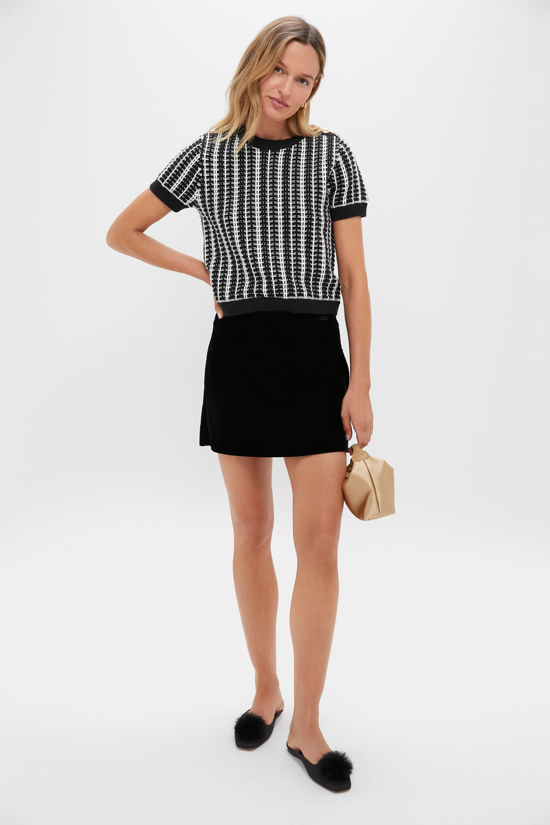 Black & White Woven Harley Short Sleeve Knit Top