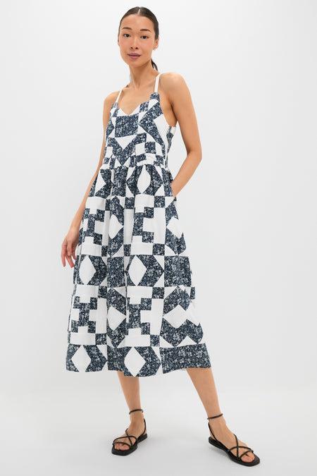 Navy Ana Patchwork Print Tank Dress