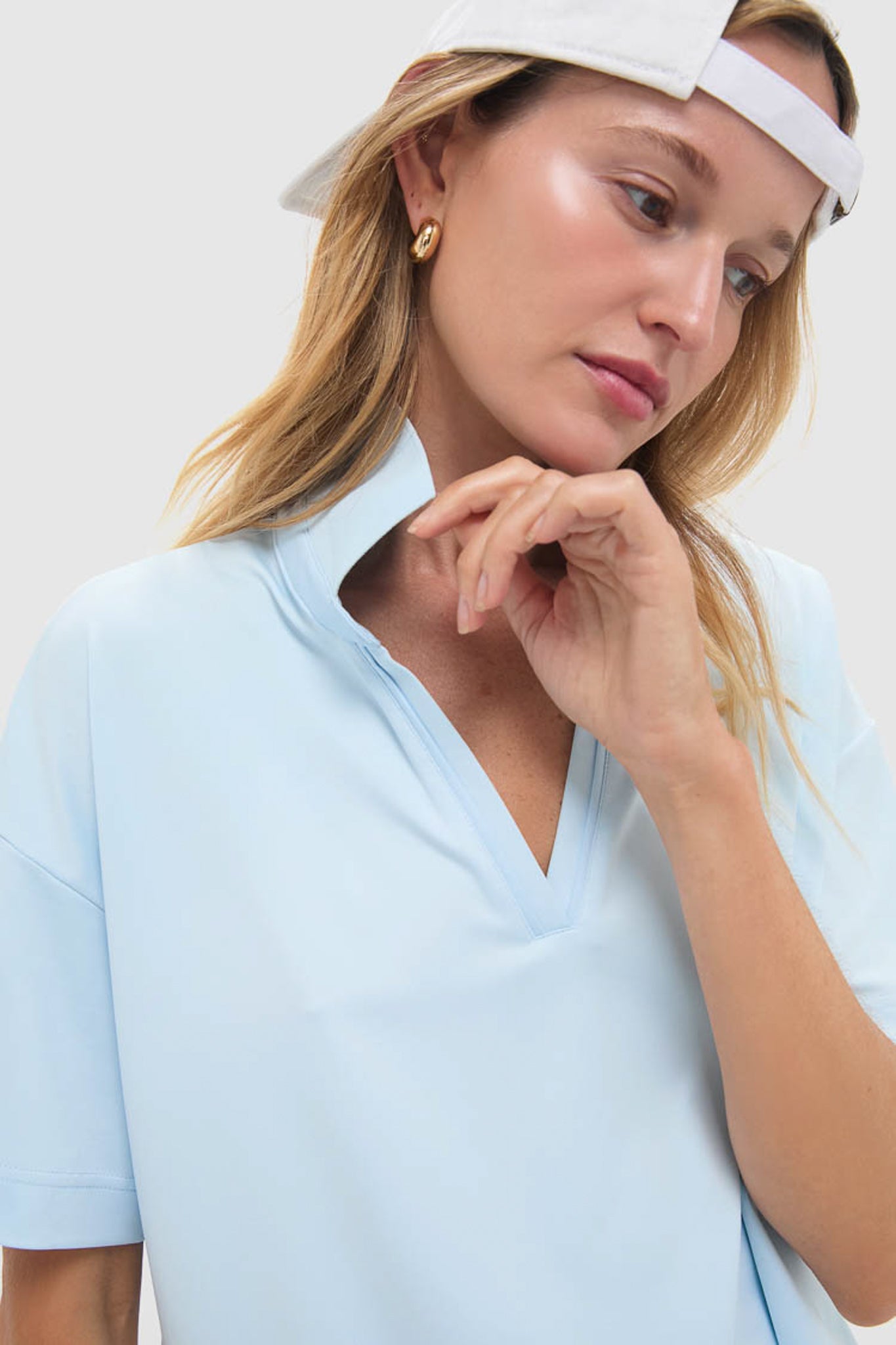 Light Blue Performance Jersey Cropped Caroline Polo