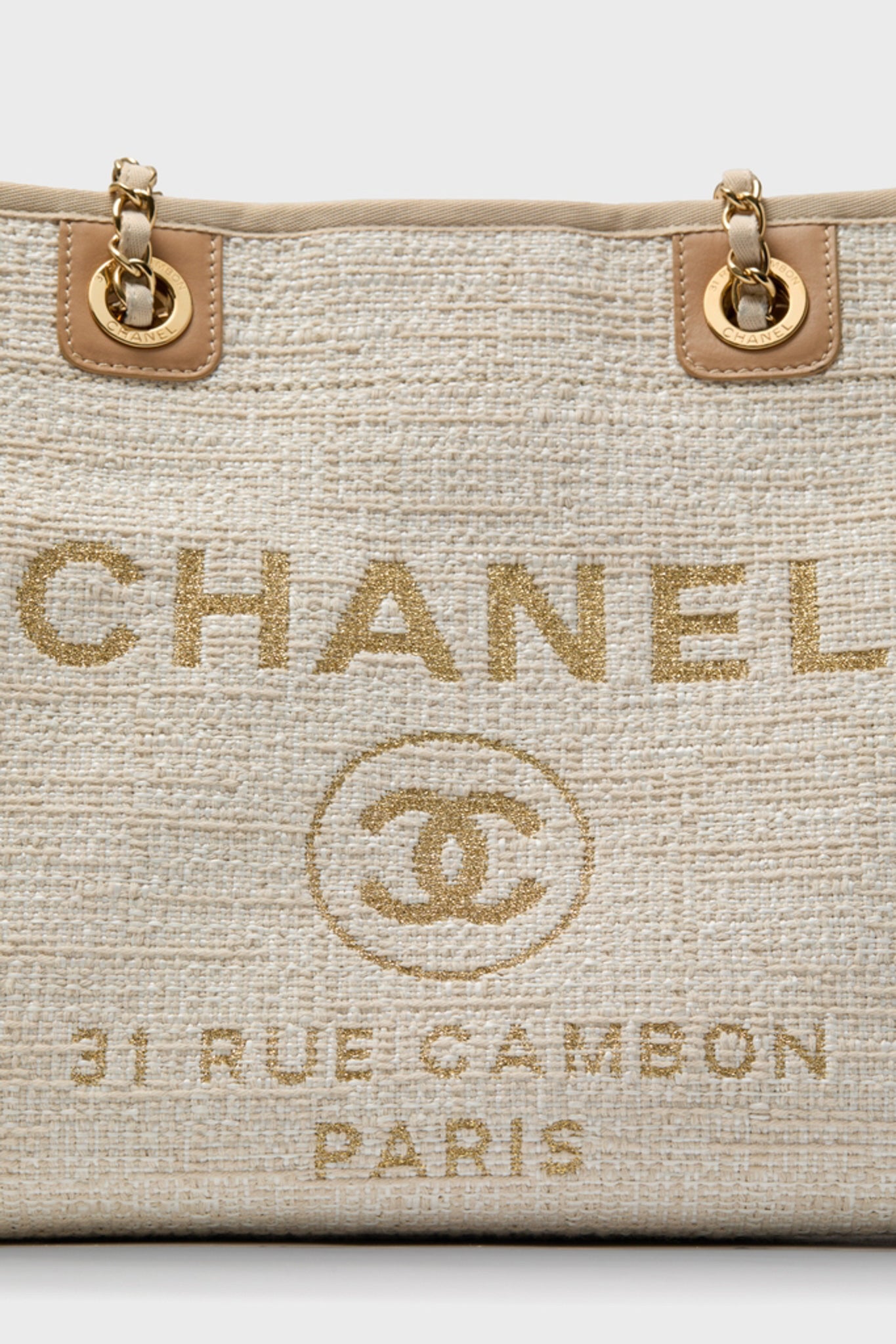 CHANEL Beige Canvas Deauville Tote Bag
