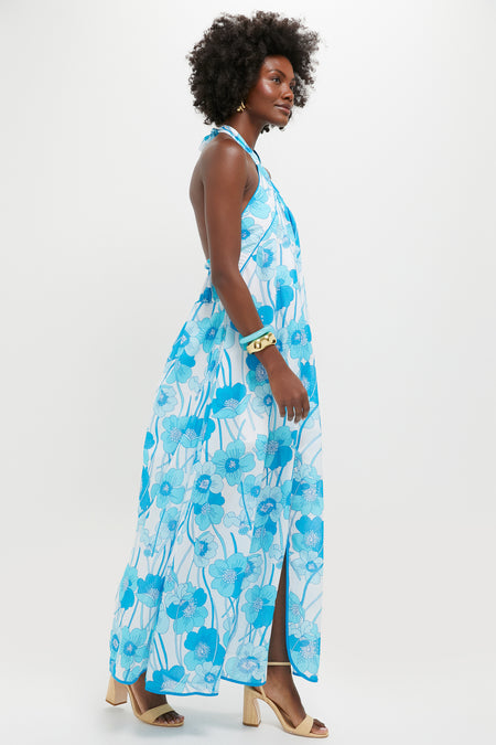 Flowers Waves Maui Halter Midi Dress