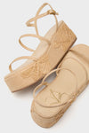 Beige Raffia with Hibiscus Embroidery Gio Platform Sandals