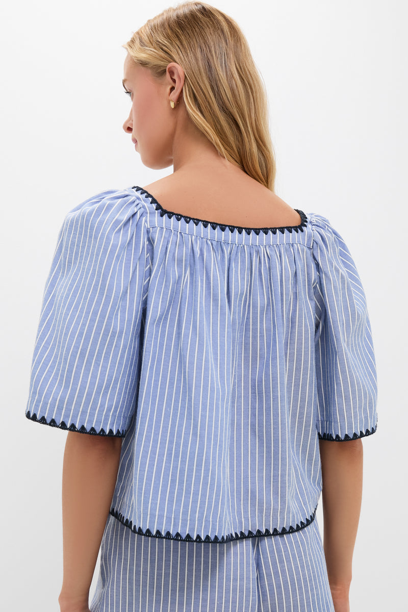Blue Stripe Whipstitch Vivianna Top