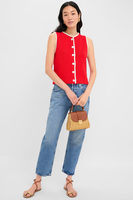 Red and Ivory Bridget Tipped Vest