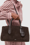 Chocolate and Tobacco Suede and Leather Medium Satchel