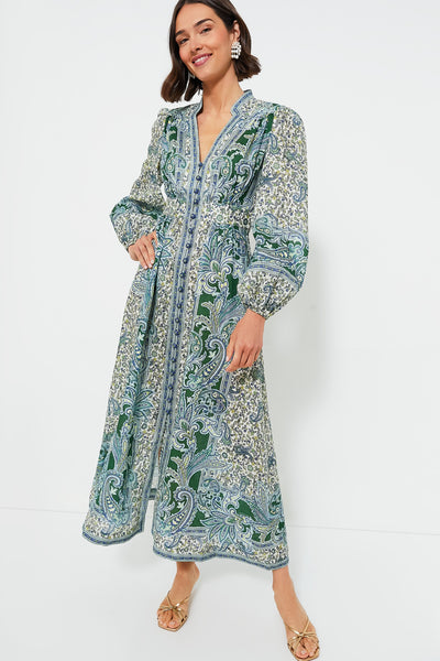 Green Paisley Ottie Plunge Midi Dress | Zimmermann