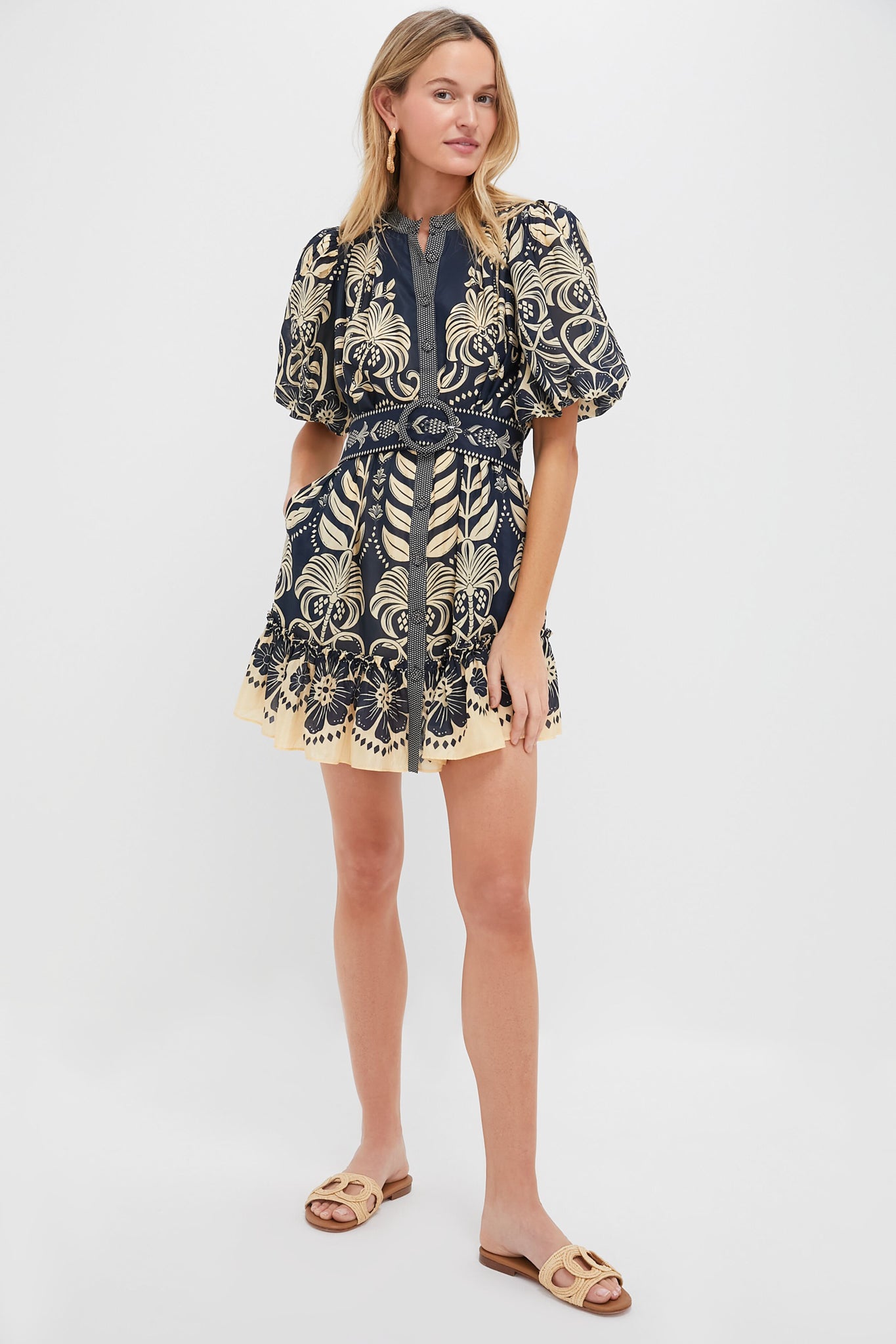 green ainika flowers short sleeve mini dress FARM Rio Ainika Mini Dress