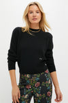 Black Cashmere Puff Sleeve Macy Crewneck Sweater