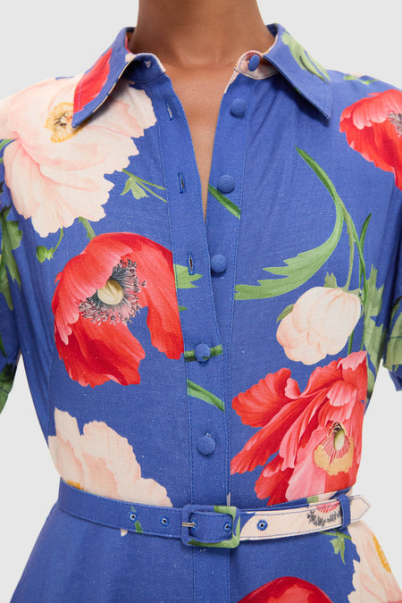 Poppy Print Becca Short Sleeve Midi Dress