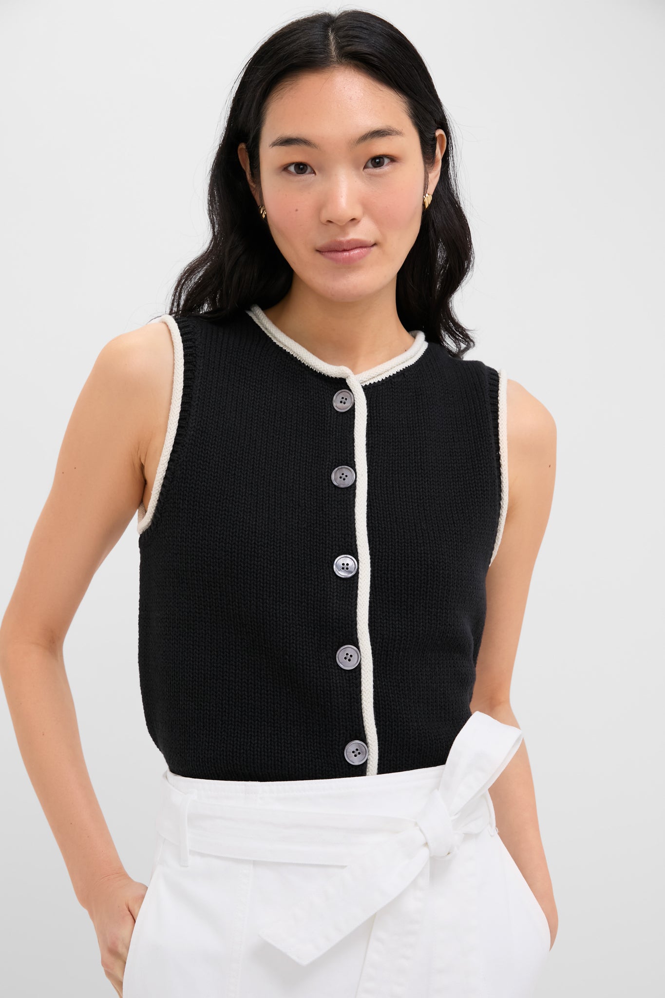 Black and Ivory Bridget Tipped Vest
