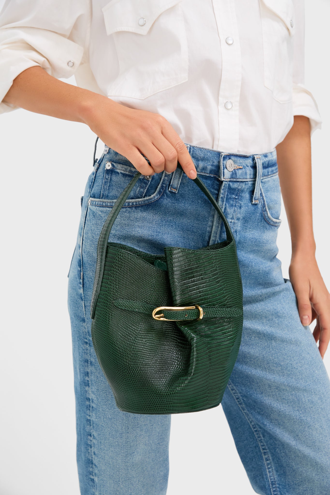 Emerald Mini Belted Bucket Bag