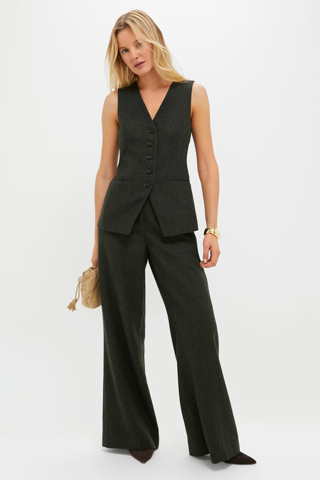 Hunter Green Tweed Herringbone Wide Leg Watson Trousers