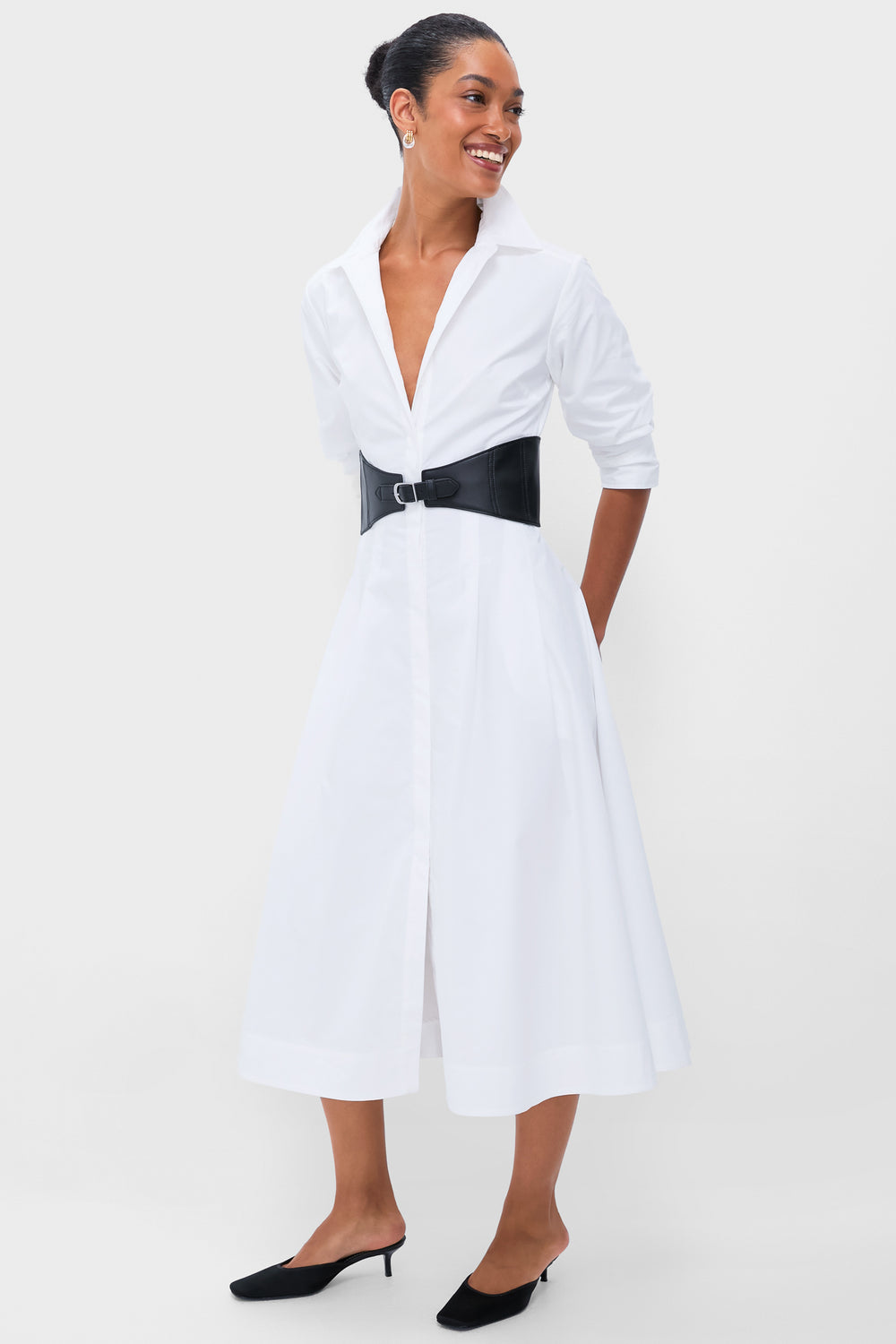 White Olson Belted Midi Dress | SIMKHAI White Olson Belted Midi Dress | SIMKHAI