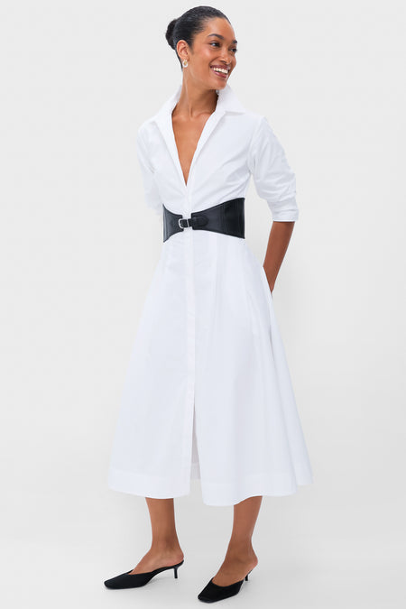 White Olson Belted Midi Dress