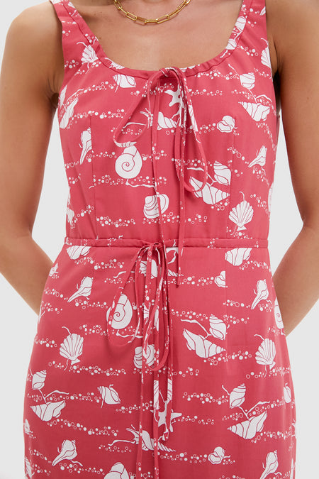 Red Shell Double Drawstring Dress