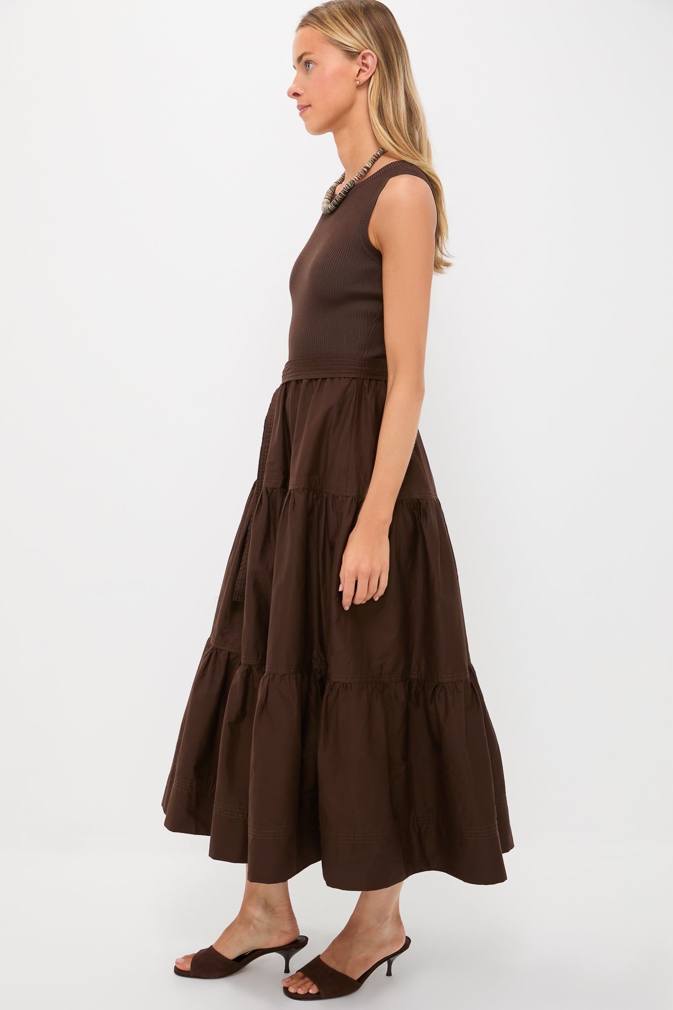 brown maxi dress with ruffles Exclusive Brown Sleeveless Maxi Dress
