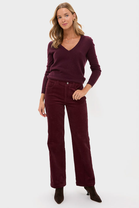 Oxblood Cashmere V-Neck Sweater