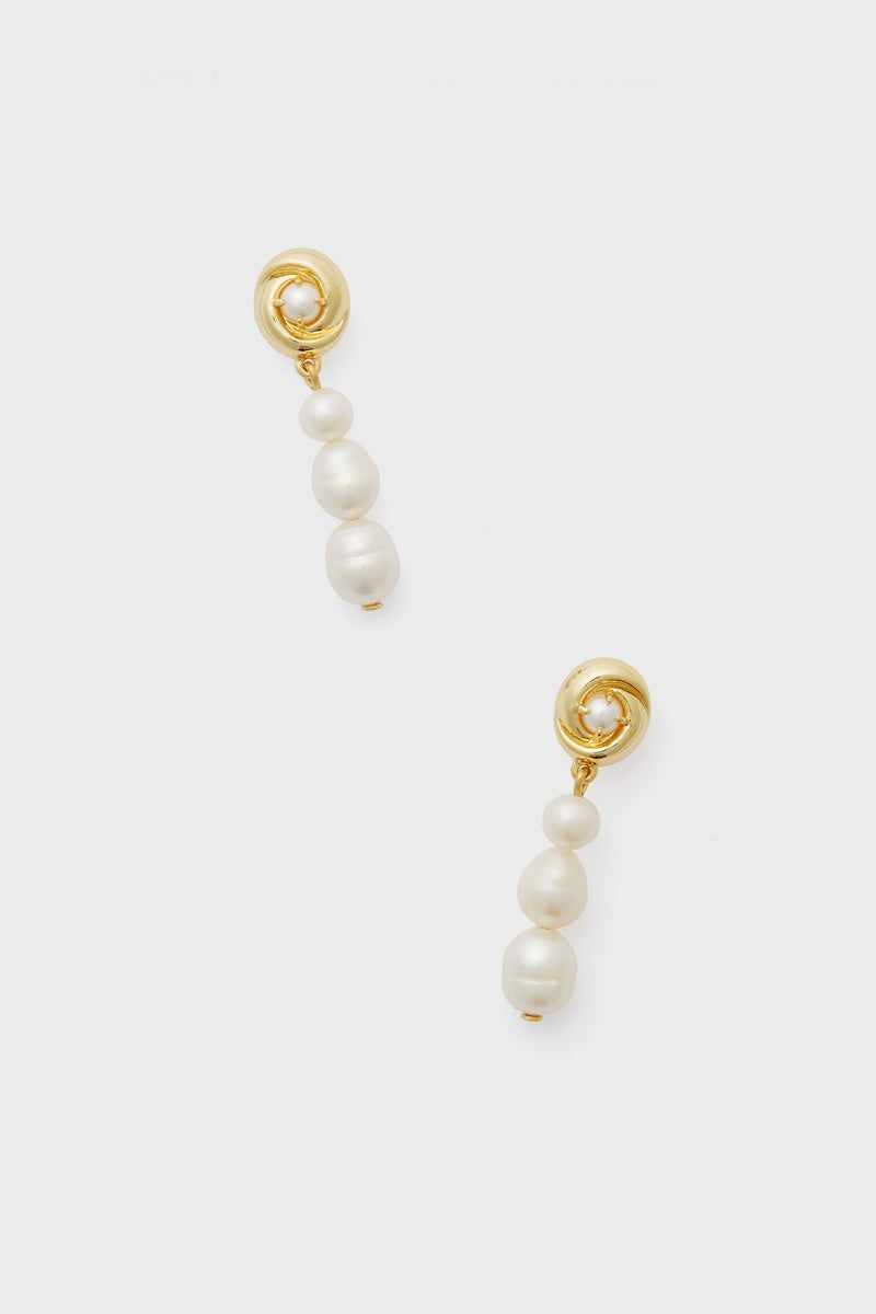 Pearl and Gold Caro Drop Earrings