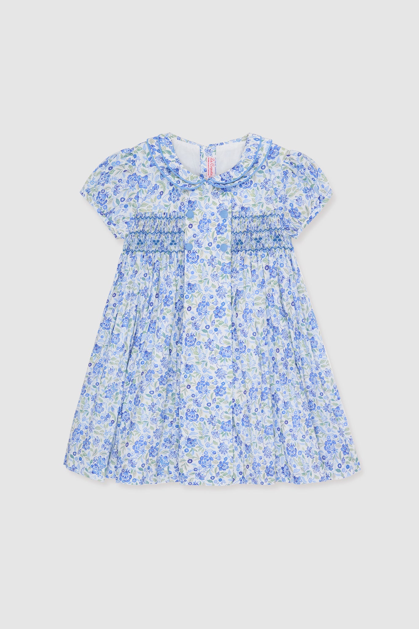 Dusty Blue Floral Arcadia Hand-Smocked Dress