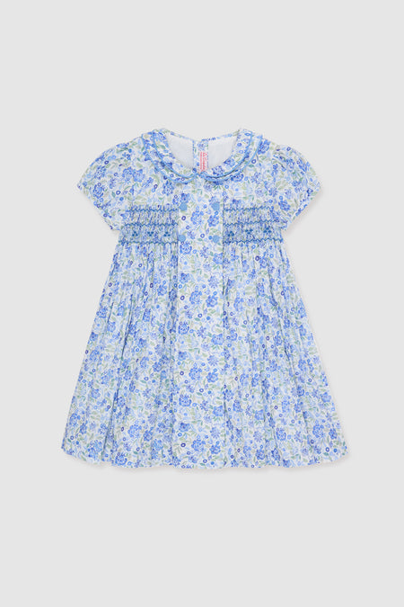 Dusty Blue Floral Arcadia Hand-Smocked Dress