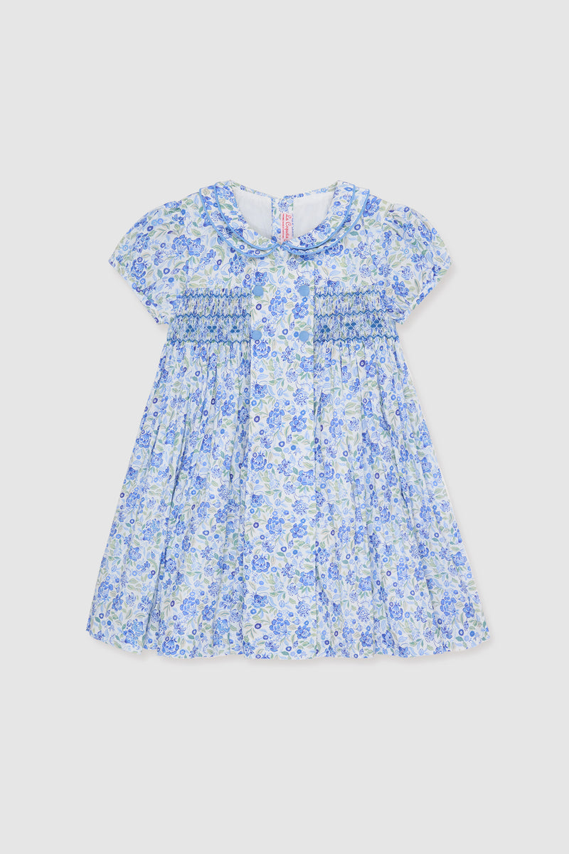 Dusty Blue Floral Arcadia Hand-Smocked Dress