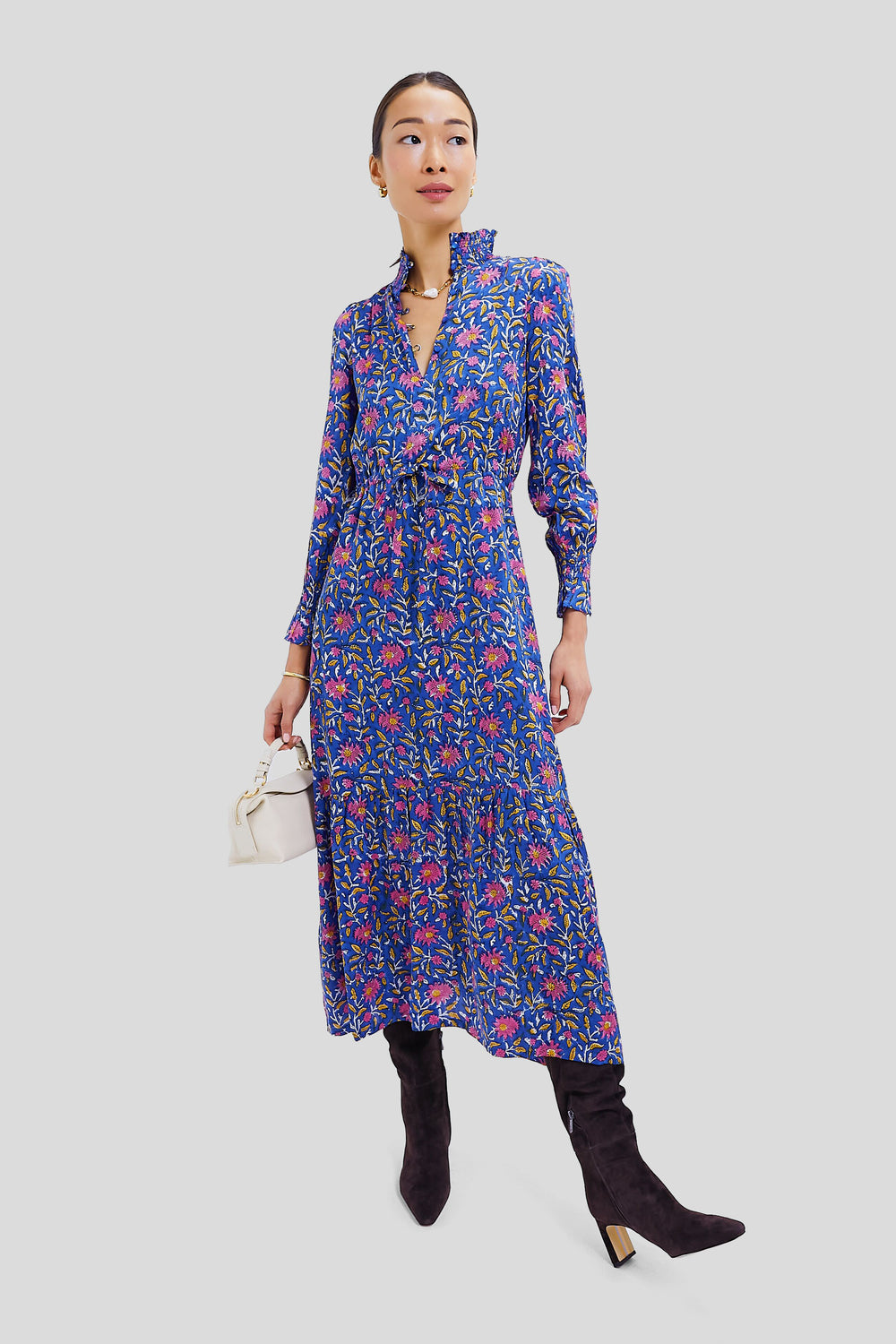 kitten heel dress sandals Blue Chrysanthemum Satin Lucybella Maxi Dress 2