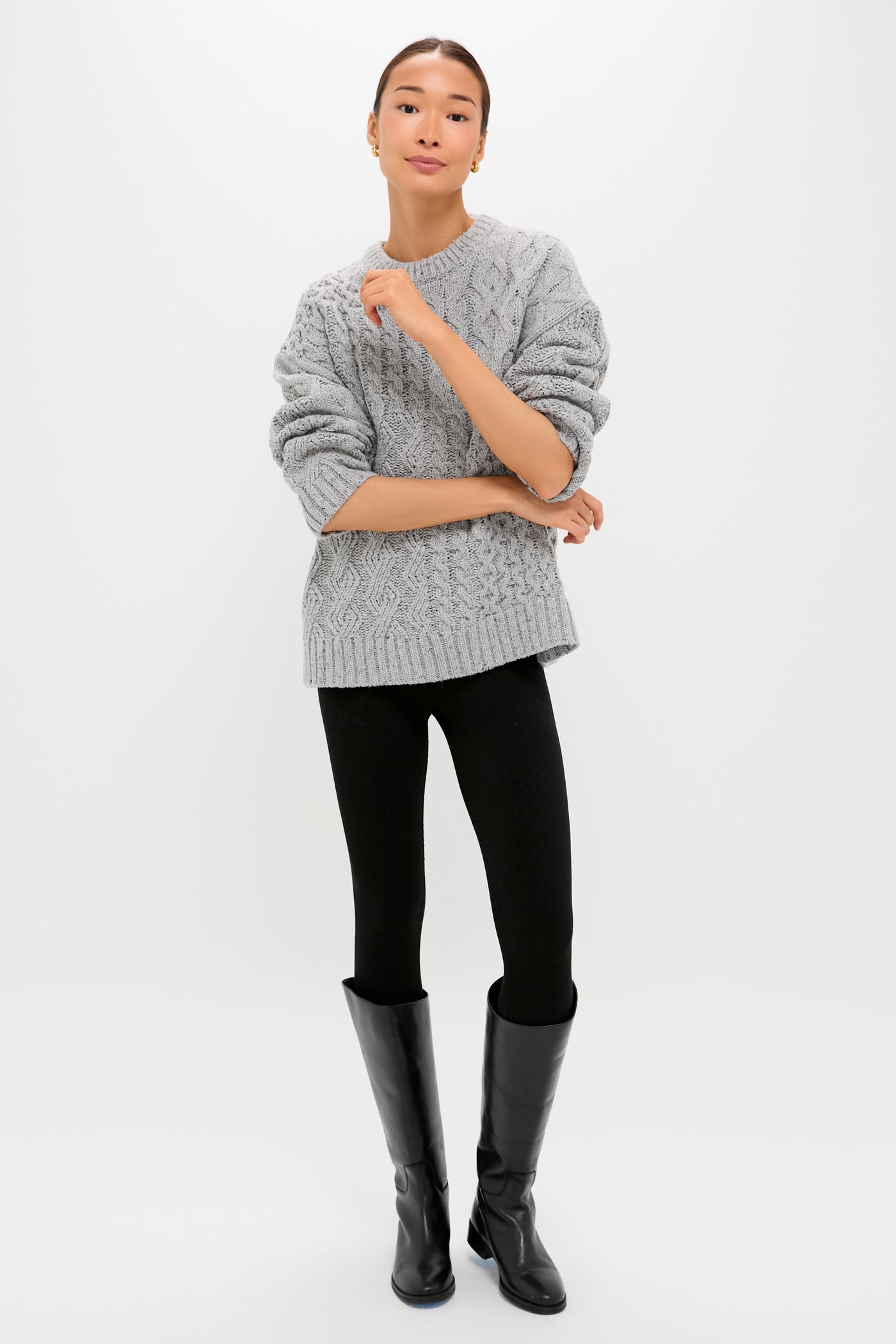 Gray Patchwork Cable Marks Sweater