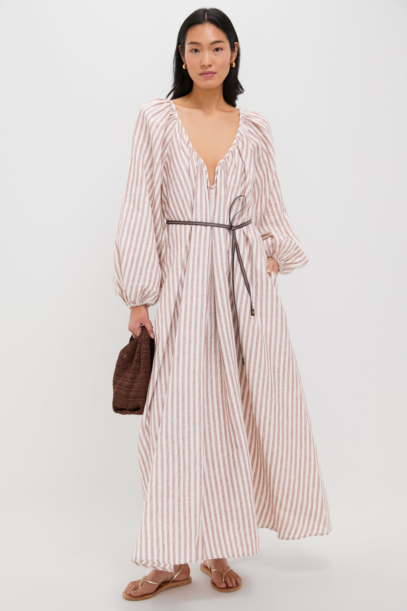 Tan Stripe Cascadian Maxi Dress