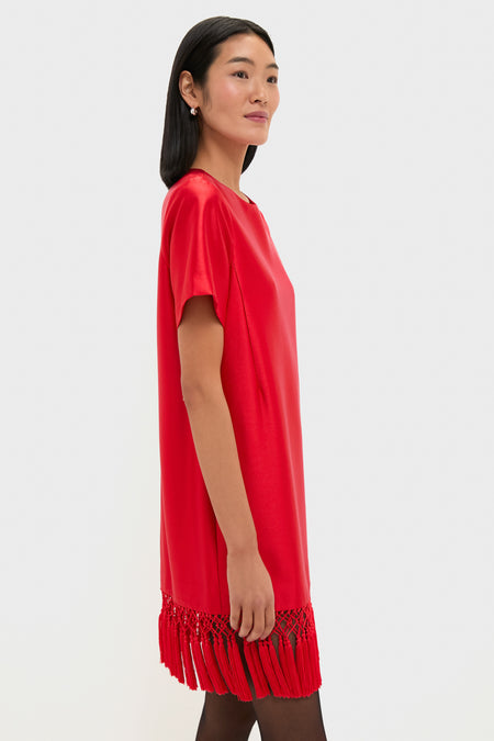 Red Dupioni Tassel Downing Dress