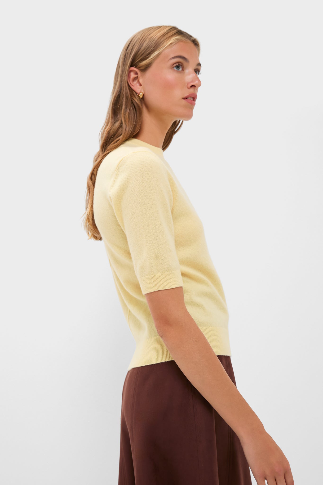 Butter Yellow Cashmere Short Sleeve Crewneck