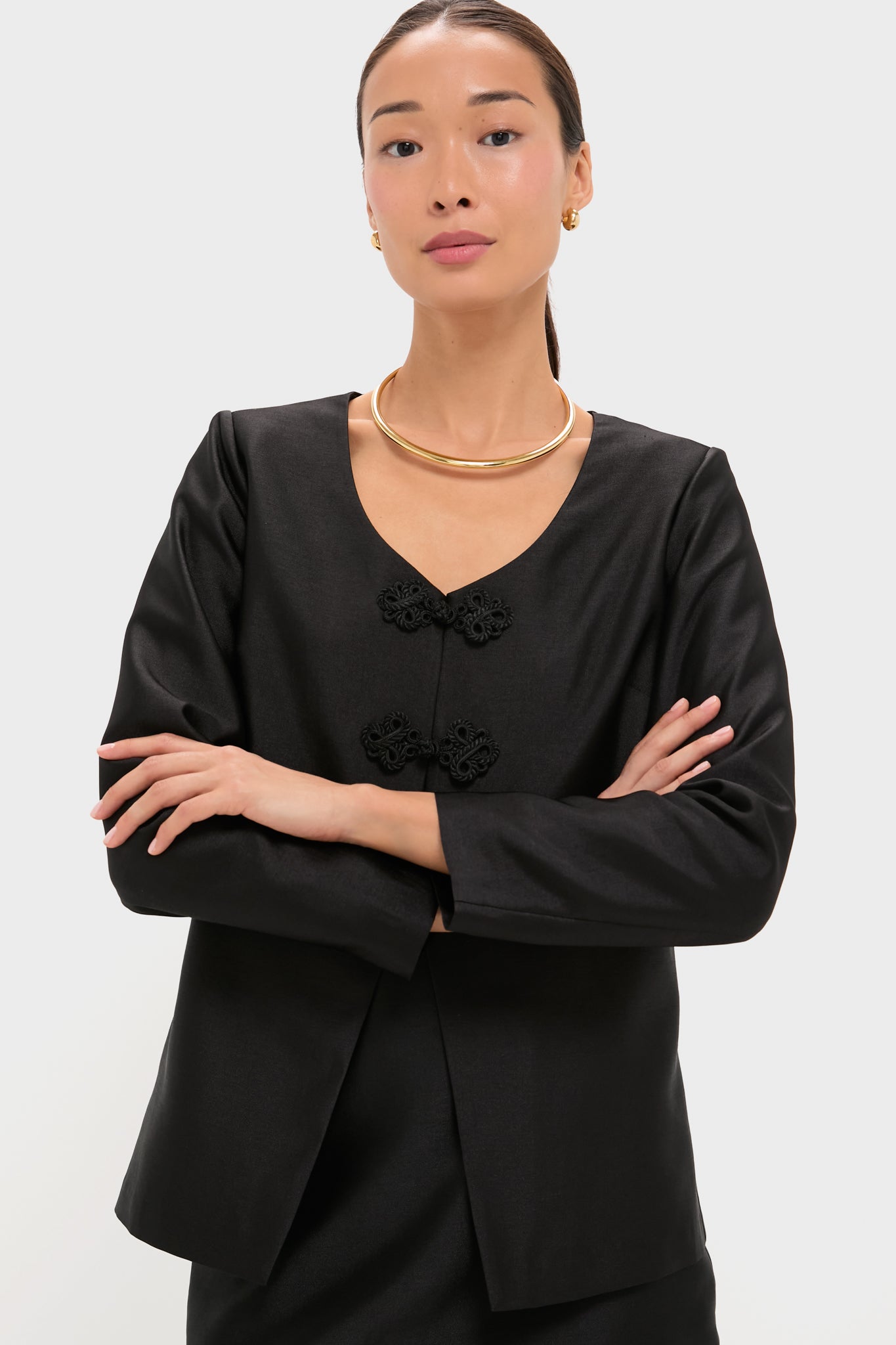 Black Dupioni Long Sleeve Carrico Top | Tuckernuck