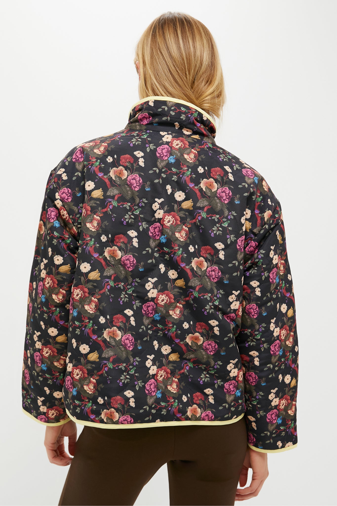 Reversible Black and Baroque Floral Quilted Mallory Jacket