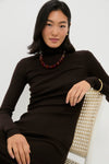 Brown Melange Rib Knit Turtleneck Column Dress