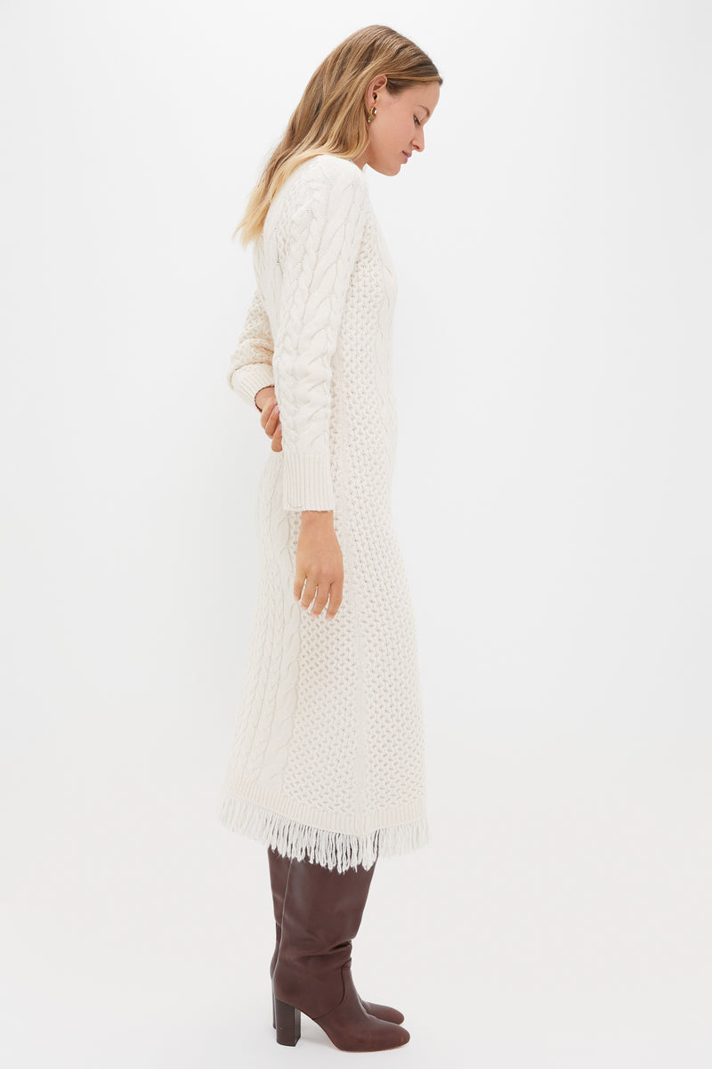 Cream Freya Fringe Sweater Dress