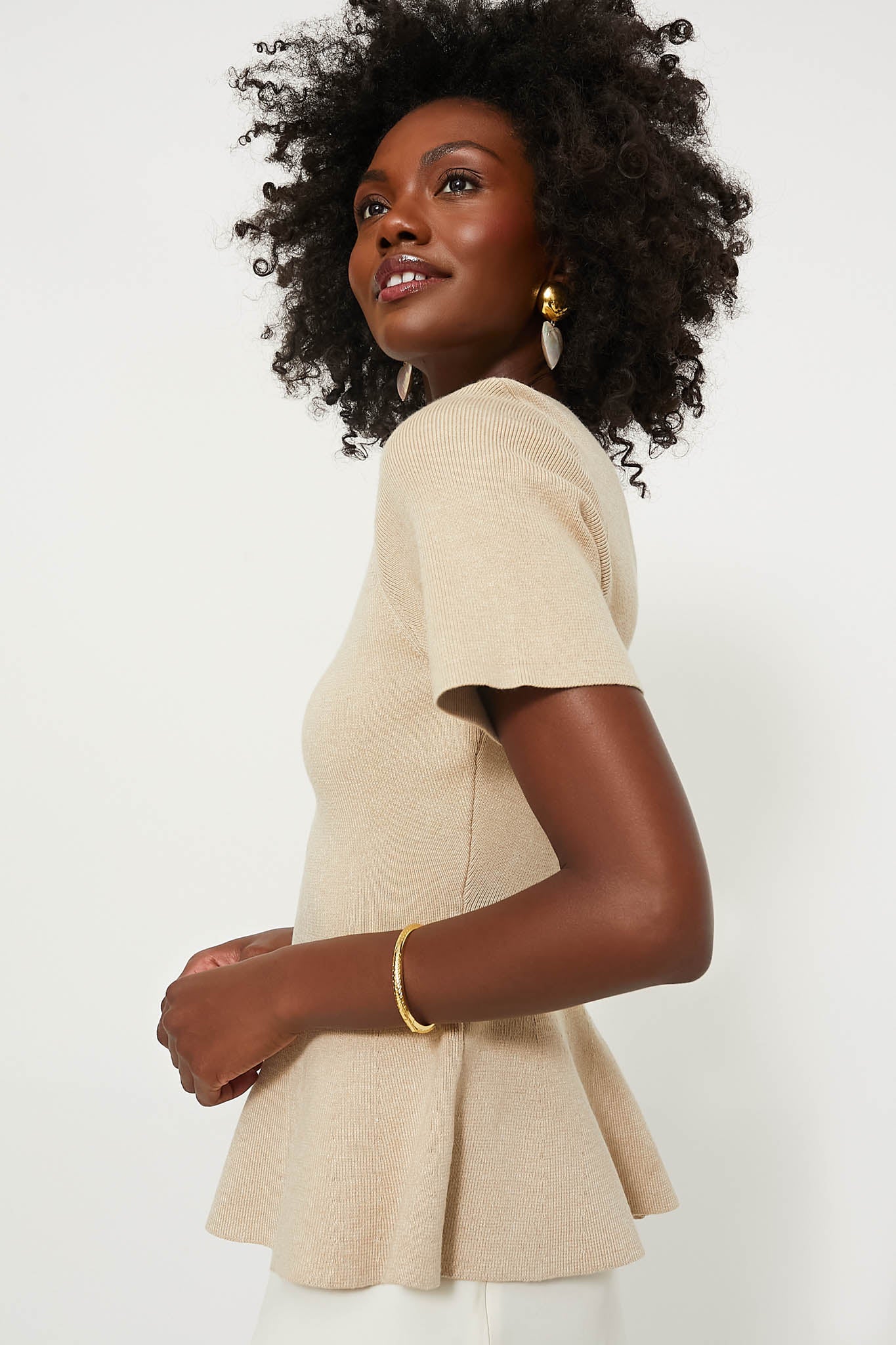 Tan Knit Phoebe Peplum Top | Hyacinth House